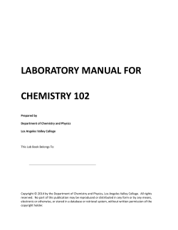 LABORATORY MANUAL FOR CHEMISTRY 102