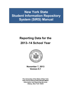 New York State Student Information Repository System (SIRS) Manual Reporting Data for the