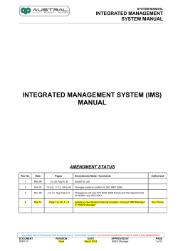 INTEGRATED MANAGEMENT SYSTEM (IMS) MANUAL INTEGRATED MANAGEMENT