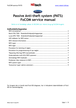 Passive Anti-theft system (PATS) FoCOM service manual Indholdsfortegnelse