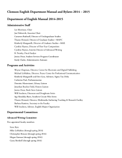 Clemson English Department Manual and Bylaws 2014 – 2015 Administrative Staff