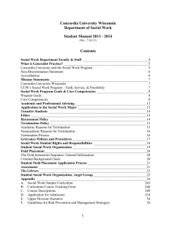 Concordia University Wisconsin Department of Social Work Student Manual 2013 - 2014 Contents