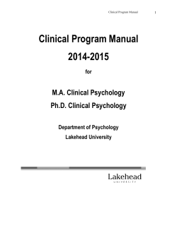 Clinical Program Manual 2014-2015 M.A. Clinical Psychology Ph.D. Clinical Psychology
