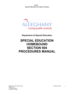 SPECIAL EDUCATION HOMEBOUND SECTION 504 PROCEDURES MANUAL