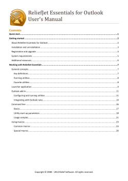 ReliefJet Essentials for Outlook User's Manual Contents