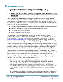 7. Quality Assurance and Improvement (QA &amp; I) Program