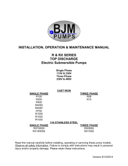 INSTALLATION, OPERATION &amp; MAINTENANCE MANUAL  R &amp; RX SERIES TOP DISCHARGE