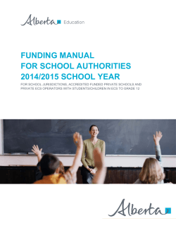 FUNDING MANUAL FOR SCHOOL AUTHORITIES 2014/2015 SCHOOL YEAR