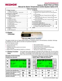 Manual for Space Temperature Control System Option D19 Applies to:
