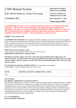 CMS Manual System Pub 100-04 Medicare Claims Processing Transmittal  3070