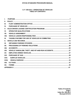 NYCHA STANDARD PROCEDURE MANUAL  S. P. 005:49:2—OPERATION OF VEHICLES TABLE OF CONTENTS