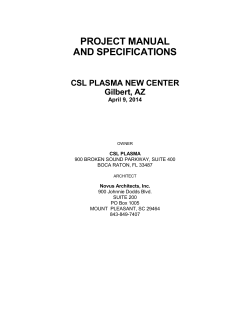 PROJECT MANUAL AND SPECIFICATIONS CSL PLASMA NEW CENTER Gilbert, AZ