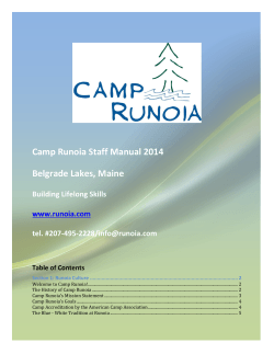 Camp Runoia Staff Manual 2014 Belgrade Lakes, Maine Building Lifelong Skills