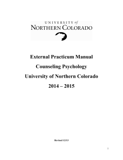 External Practicum Manual Counseling Psychology University of Northern Colorado