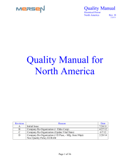 Quality Manual for North America Quality Manual