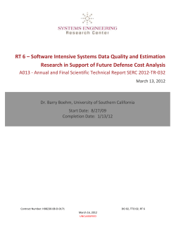 RT 6 – Software Intensive Systems Data Quality and Estimation