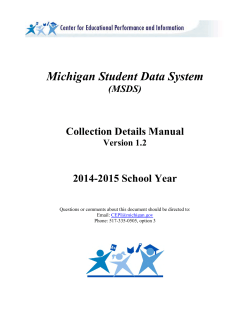 Michigan Student Data System Collection Details Manual 2014-2015 School Year