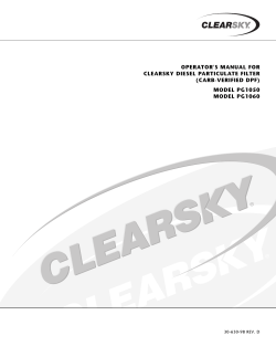 OPERATOR'S MANUAL FOR CLEARSKY DIESEL PARTICULATE FILTER (CARB-VERIFIED DPF) MODEL PG1050