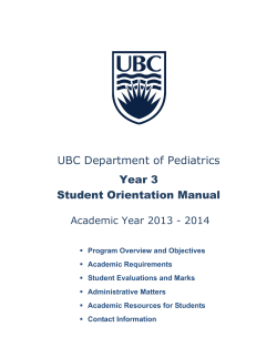 UBC Department of Pediatrics Year 3 Student Orientation Manual