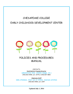 CHESAPEAKE COLLEGE EARLY CHILDHOOD DEVELOPMENT CENTER POLICIES AND PROCEDURES