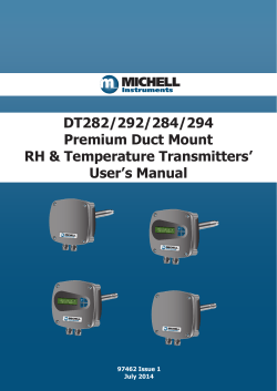 DT282/292/284/294 Premium Duct Mount RH &amp; Temperature Transmitters’ User’s Manual