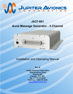 JA37-001 Aural Message Generator - 3 Channel Installation and Operating Manual