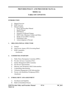 PROVIDER POLICY AND PROCEDURE MANUAL MEDI-CAL TABLE OF CONTENTS