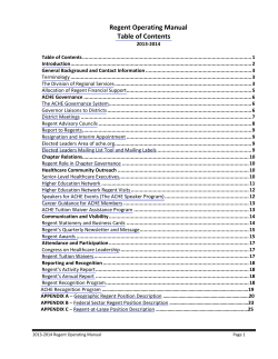 Regent Operating Manual Table of Contents