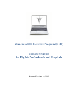 Minnesota EHR Incentive Program (MEIP)  Guidance Manual for Eligible Professionals and Hospitals