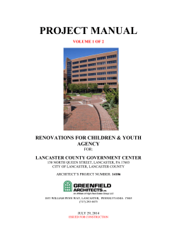 PROJECT MANUAL RENOVATIONS FOR CHILDREN &amp; YOUTH AGENCY LANCASTER COUNTY GOVERNMENT CENTER