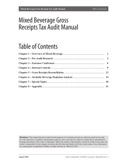 Mixed Beverage Gross Receipts Tax Audit Manual Table of Contents