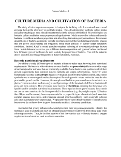 CULTURE MEDIA AND CULTIVATION OF BACTERIA
