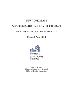 NEW YORK STATE  WEATHERIZATION ASSISTANCE PROGRAM POLICIES and PROCEDURES MANUAL