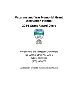 Veterans and War Memorial Grant Instruction Manual 2014 Grant Award Cycle