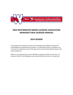 NEW WESTMINSTER MINOR LACROSSE ASSOCIATION MANAGER'S BOX LACROSSE MANUAL 2014 SEASON