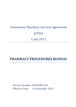 PHARMACY PROCEDURES MANUAL Community Pharmacy Services Agreement