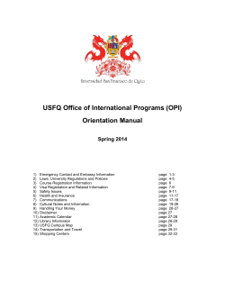 USFQ Office of International Programs (OPI) Orientation Manual  Spring 2014