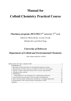 Manual for Colloid Chemistry Practical Course harmacy program 2013/2014 1