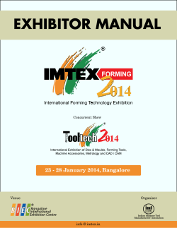 EXHIBITOR MANUAL 23 - 28 January 2014, Bangalore Concurrent Show Organiser