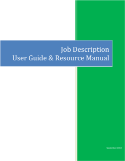 Job Description User Guide &amp; Resource Manual September 2013