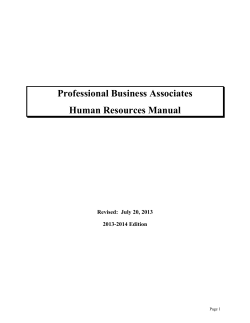 Professional Business Associates Human Resources Manual  Revised:  July 20, 2013