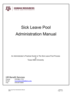 Sick Leave Pool Administration Manual HR Benefit Services
