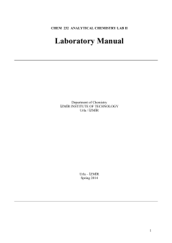 Laboratory Manual  Department of Chemistry İZMİR INSTITUTE OF TECHNOLOGY