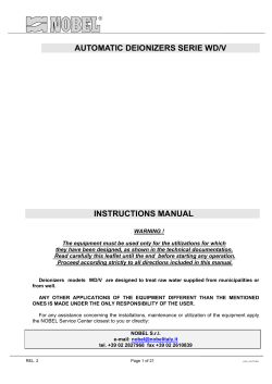 AUTOMATIC DEIONIZERS SERIE WD/V INSTRUCTIONS MANUAL