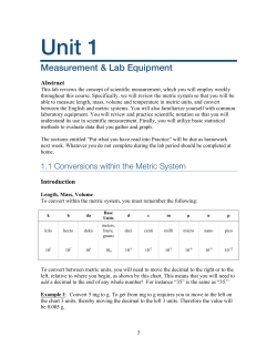Unit 1 Measurement &amp; Lab Equipment Abstract