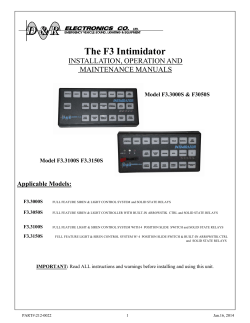 The F3 Intimidator INSTALLATION, OPERATION AND MAINTENANCE MANUALS Applicable Models: