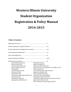Western Illinois University Student Organization Registration &amp; Policy Manual 2014-2015