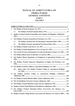 MANUAL ON AGRICULTURE LAW (Madhya Pradesh) GENERAL CONTENTS PART-I