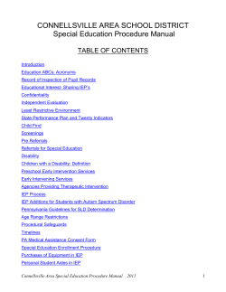 CONNELLSVILLE AREA SCHOOL DISTRICT Special Education Procedure Manual  TABLE OF CONTENTS