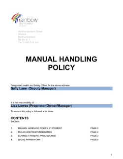 MANUAL HANDLING POLICY Sally Lane  (Deputy Manager)